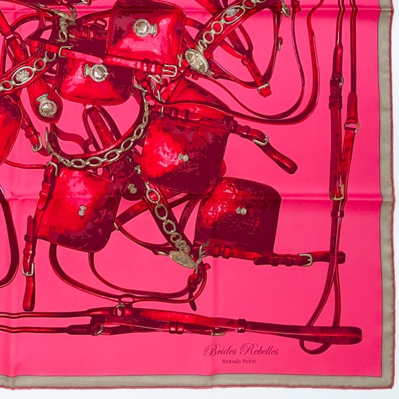 NWT Hermes Scarf Carré 90 “Brides Rebelles” in Rose/Prune/Beige - Picture 8 of 8